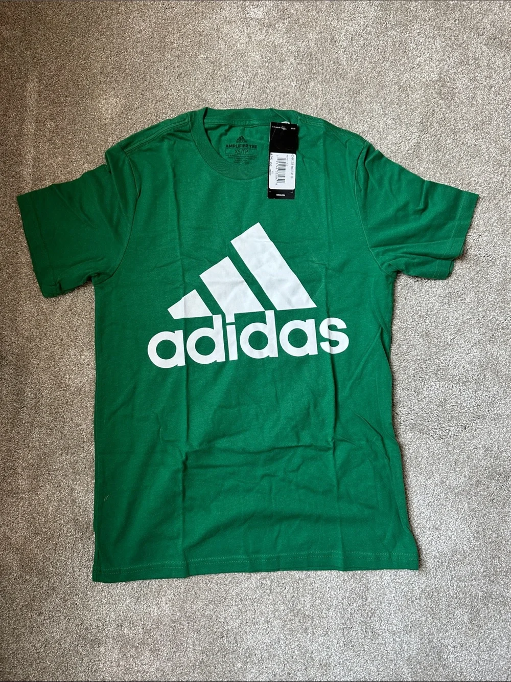 Adidas Men’s size XS Green Tee with White Trefoil-Style Logo